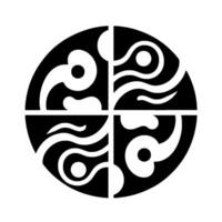 Abstract Circular Composition Black and White Geometric with Curvilinear Shapes, and Grey Accents in Quartered Segments. vector