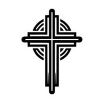Abstract, Geometric Black and White Cross Symbol Set Against a Clean White Background with Symmetrical and Rounded Elements vector