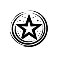 Black and white star emblem inside a circle with smaller stars, minimalistic , for logos or branding. vector