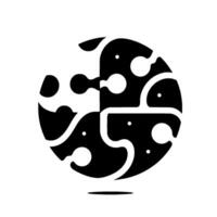 Abstract Black and White Composition Geometric Circle Divided into Contrasting Sections with Rounded Shapes and Dot Accents, Minimalist . vector
