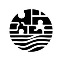 Abstract Black White Circular Composition Puzzlepiece Shapes Over Wavy Lines, on a White Background. vector