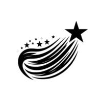 A stylized black and white illustration of a shooting star trail comprised of multiple stars and elongated, curved lines, on a light background. vector