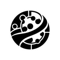Circular Black and White Abstract Featuring Intertwined Shapes, Circles, and Bold Lines, Evoking Modern Minimalism. vector