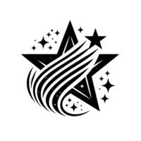 Black and White Starburst Featuring Two Overlapping Stars, Arcs, and Glittering Sparkles on White Background. vector