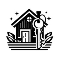 Monochromatic House Key Geometric Home with Sparkling Accents, Leaves, and Mortgage Metaphor vector