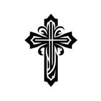 Ornate Black Cross on White Background A Detailed, GothicInspired, Symmetric with Flourishes and Sharp Edges. vector