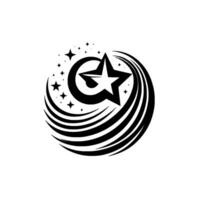 Elegant Black White Featuring a Star in a Swirl of Energy with Surrounding Starry Accents, on a White Background. vector