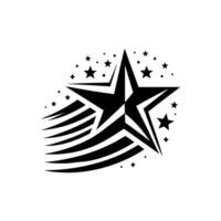 Dynamic black and white of a shooting star with trails, surrounded by stars, on a white background. vector