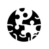 Black and White Silhouette of a Puzzles Pieces Intertwined within a Circular Frame, Illustrating Unity and ProblemSolving. vector