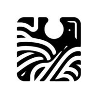 Abstract black and white square with a bird and wavelike patterns, minimalist . vector
