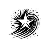 Black and White Starburst A stylized star surrounded by radial lines, dots, and smaller stars, evokes energy and movement. vector