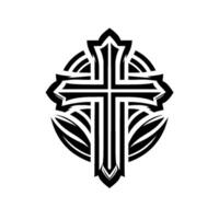Intricate Black and White Cross within a Circular Frame, Symbolizing Faith and Spirituality. vector