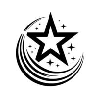 Bold Black and White Star with Crescent and Sparkling Elements, Simple . vector