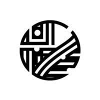 Minimalist Black White Circular Abstract featuring Geometric Shapes, Lines, Dots, and Strips. vector