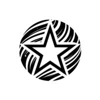Bold Black and White Star A Circular Composition with a Central FivePointed Star, Encircled by Dynamic, Curved Lines and Tiny Star details. vector