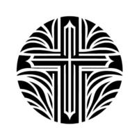 Intricate Black White Cross Within a Circle Modern , Religious Symbolism, Geometric Precision, Abstract Form, and Spiritual Iconography. vector