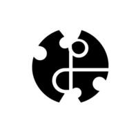 Circular Black and White Puzzle with Abstract Cross and Curvilinear Elements, Shadow Effect, Isolated on White. vector