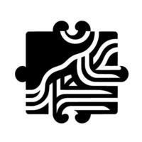 Abstract Geometric Puzzle A Monochrome Featuring Curving White Lines and Shapes within a Black Square, Creating Depth and Intrigue. vector