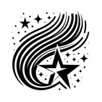 Dynamic Monochrome Illustration of Starburst with Flowing Lines and Star Elements on a White Background vector