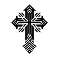Ornate Geometric Cross in Black and White with intricate line work and decorative archlike features vector