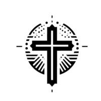 Geometric Black Cross within a Decorative Circle Minimalist Religious Symbolism, Abstract . vector