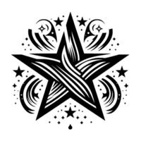 Black and White Starburst with Swirls, Dots and Stars, Symmetrical Composition on White vector