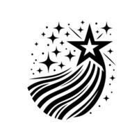 Dynamic Black and White Starry Composition with a Shooting Star Effect, Featuring Various Star Shapes and Trail. vector