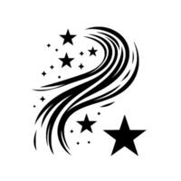 Black and White Starburst with Flowing Lines and Geometric Star Shapes, Creates Dynamic Composition. vector
