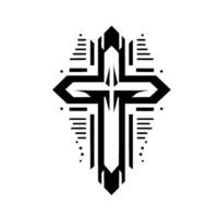 Geometric Black and White Cross with Modern Lines, Detailed Shading, and Minimalist Dots on White Backdrop vector
