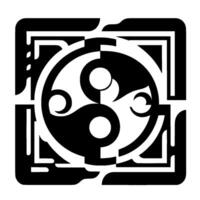 Geometric, Black and White Abstract Composition A Modern Yin Yang with Rectangular Frame and Curvilinear Details. vector