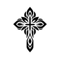 Intricate Black and White Floral Cross on White Background, Symbolic and Artistic Rendering. vector
