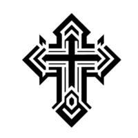 Intricate, Geometric Black Cross on White Background A Symbolic, Stylized Featuring Angular Lines and Symmetry. vector
