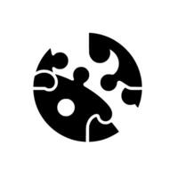A minimalist black and white circular puzzle with interlocking shapes, representing unity and completion, on a light background with shadow. vector