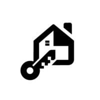Minimalist Black and White Illustration of a House with Key, Representing Homeownership and Property Access. vector