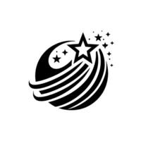Black and White Starry A depiction of a shooting star with radiating trails encircling, complemented by multiple small stars, on a white backdrop. vector