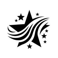 Black and white minimalist A large star with flowing stylized lines and surrounding stars, creating a dynamic and modern visual effect. vector