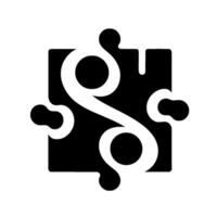 Abstract Black Square with White Curved Shape and PuzzleLike Exterior on a White Background. vector