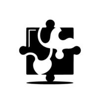 A minimalistic black and white conceptual of a puzzle piece partly assembled on a white background with subtle shadows. vector
