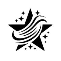 Bold Black and White Star with Flowing Swirls and Sparkle Accents on a Clean White Background for Modern Branding. vector