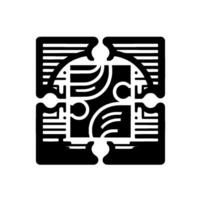 Abstract Interlocking Square Puzzle Composed of Black and White Geometric Shapes, Modern, Minimalist. vector