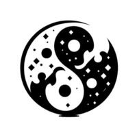 Abstract Yin Yang Symbol with CutOut Wave and Textured Black and White Pattern with Geometric Shapes on a Light Background. vector