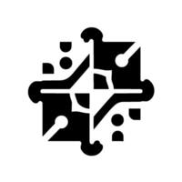 Abstract of four interconnected puzzlelike shapes forming a square, with stylized humanlike forms and minimalistic detail in black on white. vector