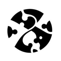 Abstract geometric black and white circular with puzzlelike elements and interconnected shapes, set against a minimalist white backdrop. vector