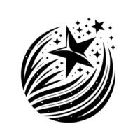 Black and White Illustration of a Shooting Star with a Cluster of Stars and Motion Streaks, Symbolic of Celestial Events. vector