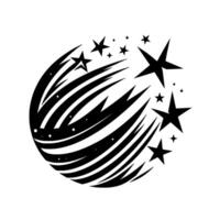 illustration of a black celestial comet with multiple stars, streaks of light, and a white background, creating a dynamic and abstract cosmic . vector