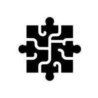 Isolated Black and White Puzzle Piece Centered in a White Circle, Symbolizing Connection, Problem Solving Strategy. vector