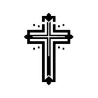 Geometric Black and White Cross with Ornate Details and Minimalist Against a White Backdrop. vector