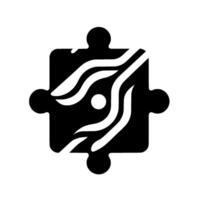 Abstract Black and White Puzzle Piece with ZebraLike Pattern and Central White Dot, Concept. vector
