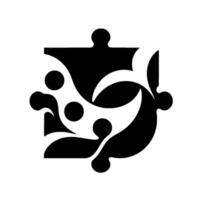 Abstract puzzle piece in black and white with flowing shapes and rounded forms. vector
