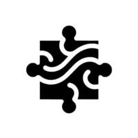 Black Puzzle Piece Silhouette with Abstract White Interior Swirls on White Background, a Simple Modern Minimalist . vector